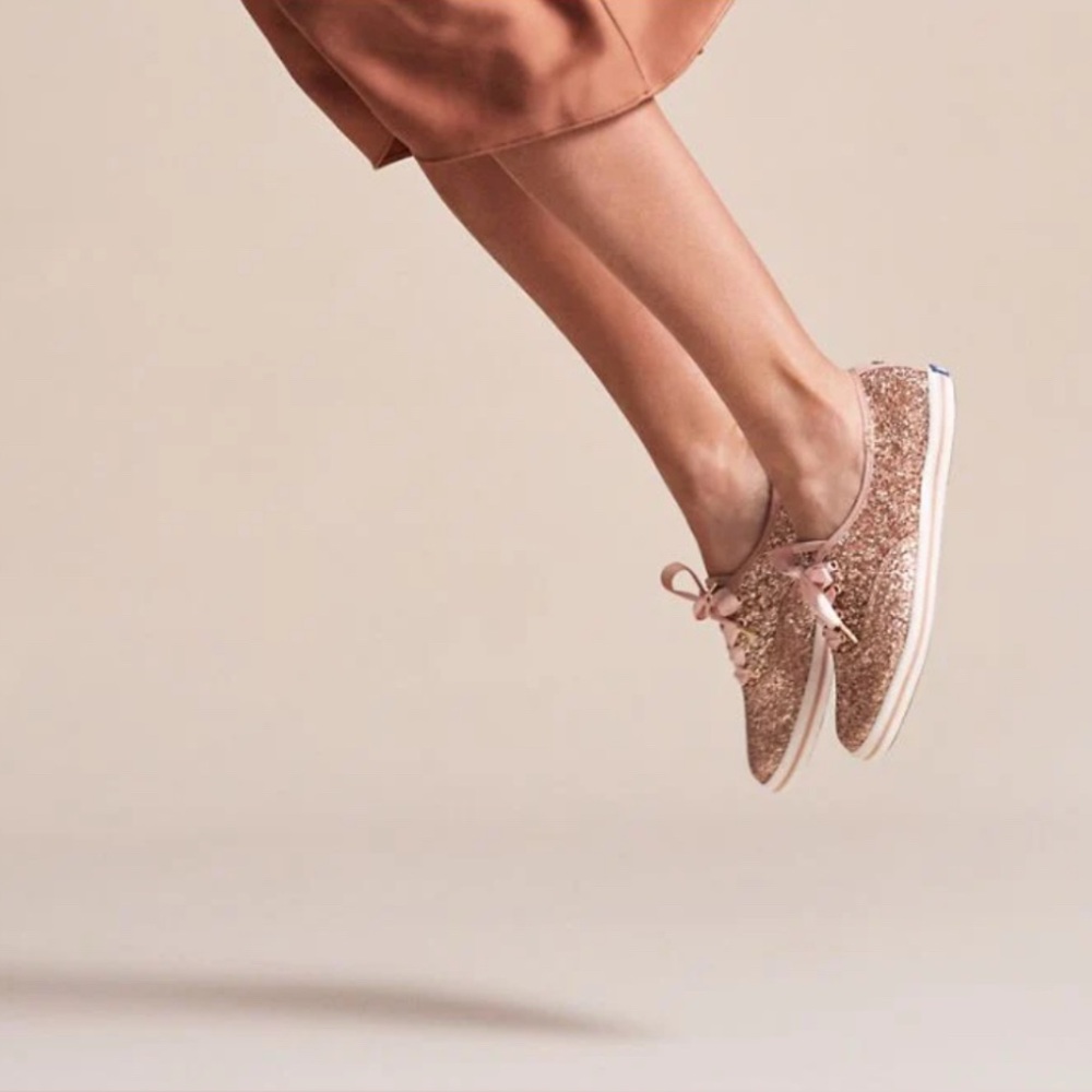 Keds X Kate Spade New York Rose Gold Glitter Sneakers Tennis Shoes - Picture 2 of 16